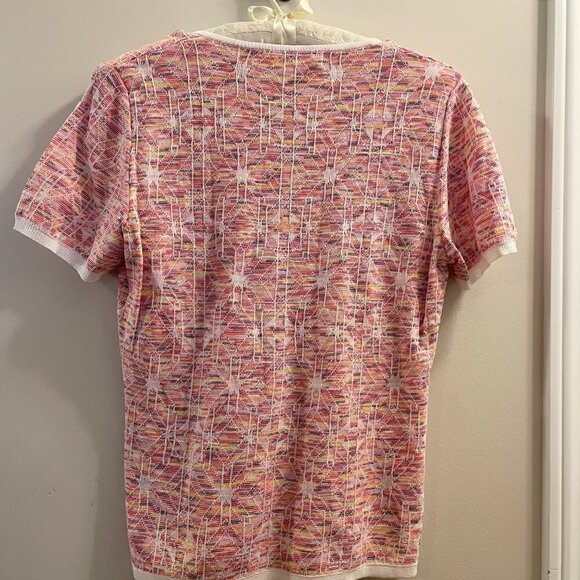 Vintage Camela Geometric Rainbow Knit V-Neck Tee Pink - Picture 8 of 13